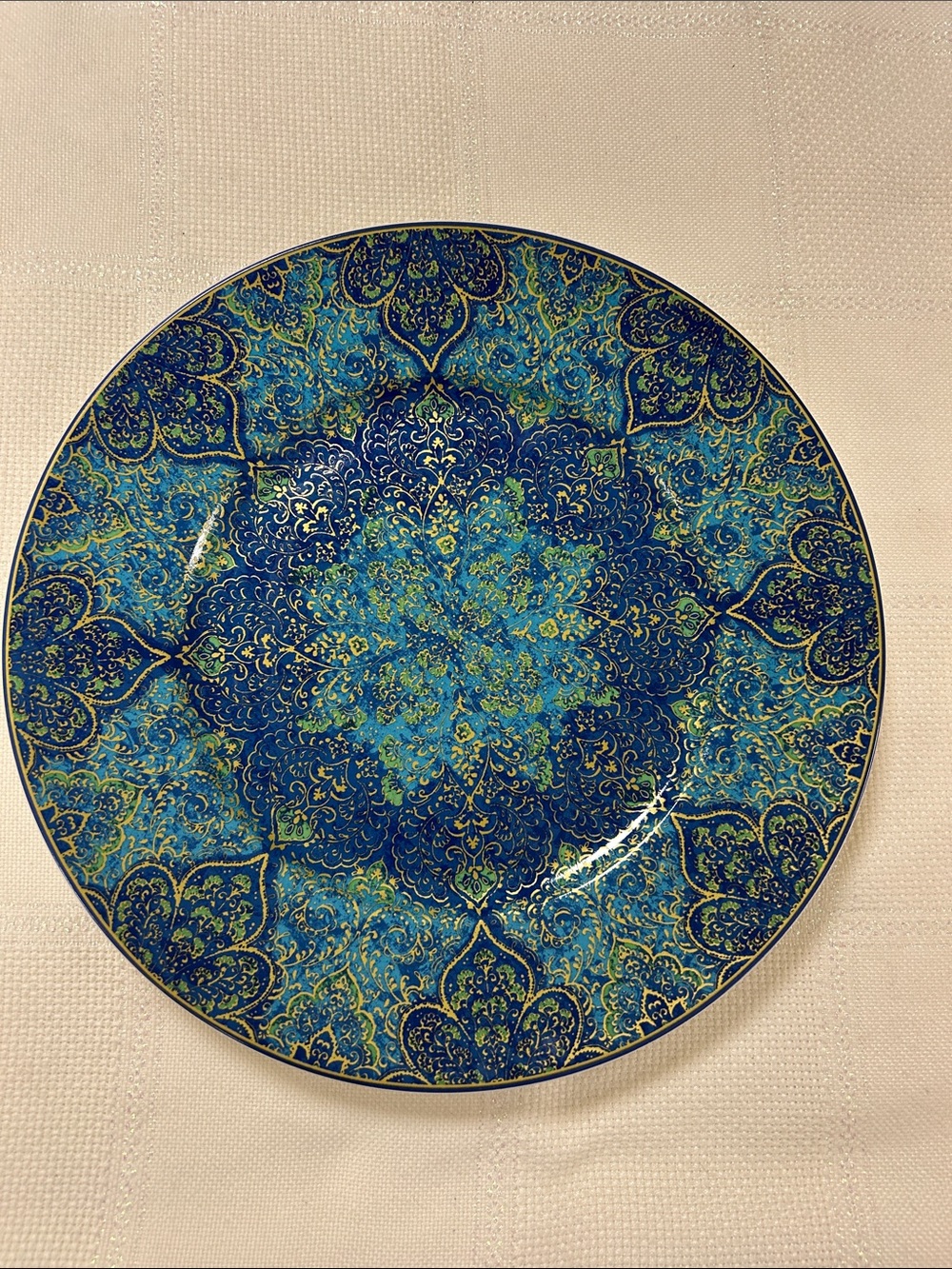 Z Gallerie Blue and Turquoise Ceramic Decorative Plate